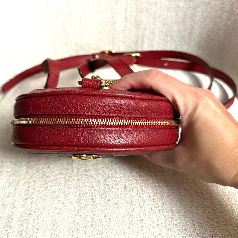 Authentic Gucci Ophidia Mini Round backpack red leather flora pattern canvas - Picture 5 of 16